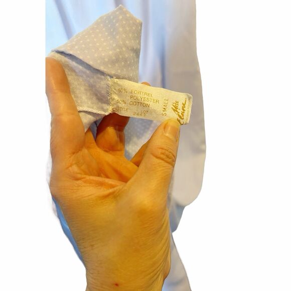 Miss Elaine VTG 80s Polka Dot Cotton Blend Long Nightgown Sz S Puff Sleeve Lace - Picture 7 of 8